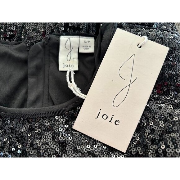 NWT JOIE Long Sleeve Shift Dress Size Small Black Sequined Lined Stretch - Picture 3 of 6